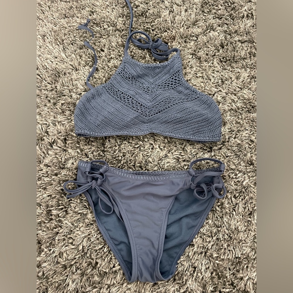 Dusty blue halter bikini set
